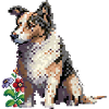 Pixel art dog with flowers