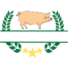 Pig in green laurel wreath