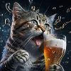 Crazy cat drinking beer