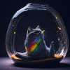 Katze im Glas mit Regenbogen
