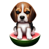 Baby Beagle sur pastèque