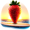 Surfing strawberry in sunset