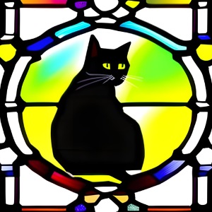 Black cat as a leaded glass window