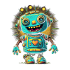 Kawaii Heart Bot Neon Burst