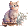 Katze Pflanzen Aquarell
