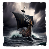 Viking ship in a storm with black sails