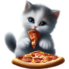 Cat eats pizza