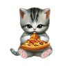 Cat eats pizza