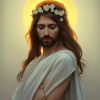 Himmlische Ruhe: Jesusfigur mit Kranz