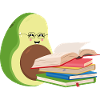 Lustige Avocado liest Bücher