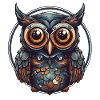 Owl Medieval Style Cartoon, Geometric