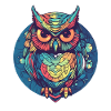 Owl as a knight in a circle, colorful, boho, comic