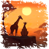 Giraffe family enjoying a sunset