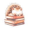 Cute hedgehog sleeping on books