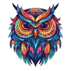 Indie-style owl with colorful feathers