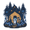 Loup dans un chalet
