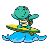 Cute turtle on the surfboard