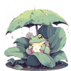 Frog under umbrella among the leaves