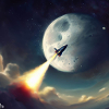 Moon with Rocket