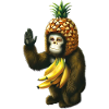 Scimmia con casco di ananas e vestiti di banana