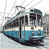 handdrawn Amsterdam modernistic blue/white tram