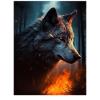 Einsamer Wolf im Feuerwald