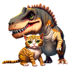 Cat cuddles with T-Rex