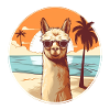 Llama on the beach with sunglasses