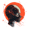 Retro Futuristic Cyborg Head