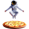 Hovering astronaut over pizza