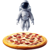 Hovering astronaut over pizza