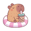 Cute Capybara On Pool Float Drinking Bubble Tea