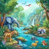 Badeparty der Dschungel-Tiere
