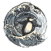 Penguin surfing on wave