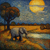 Elephant walks at night