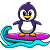 Cute kawaii penguin on surfboard