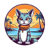 Cartoon cat in tropical paradise