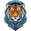 Stylized tiger with hoodie design