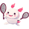 Cute kawaii axolotl playing tennis