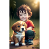 Happy boy with puppy