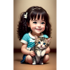 cheerful girl with kitten