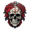 Gothic Skull Mystical Horror Skull Red Flowers