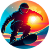 Snowboarders at sunset