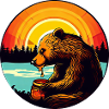 Bear eats honey at sunset