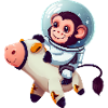 Astronaut monkey rides on cow