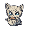 Kawaii Kitty with a Cup