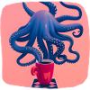 Blue octopus with coffee