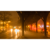 Elevated railway at foggy evening