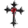 Croce gotica in argento nero con rosa rossa