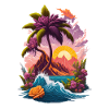 Island Sunrise Paradise Palm Trees